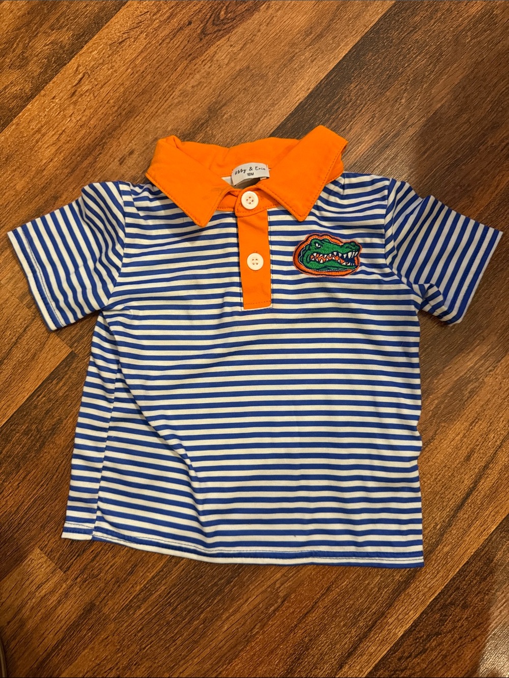 Striped Florida Gator Blue & White Polo with Orange Collar - Kids